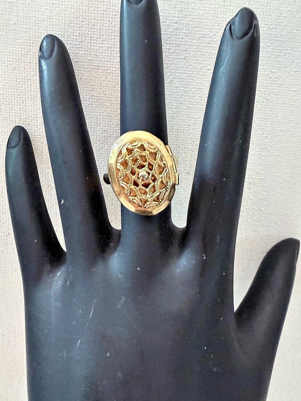 Gold-Tone Geometric Locket Ring